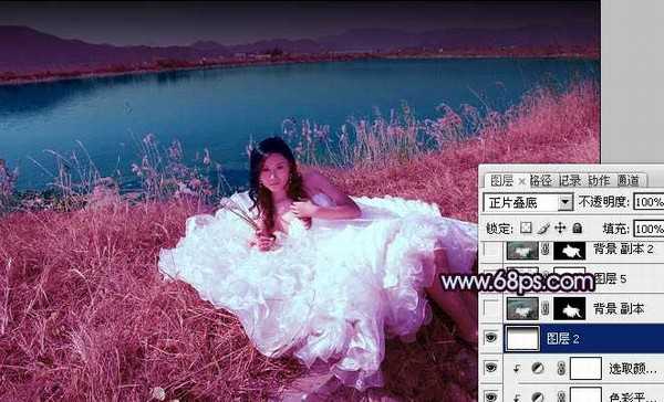 Photoshop 仿V2经典暗调蓝紫色效果婚片