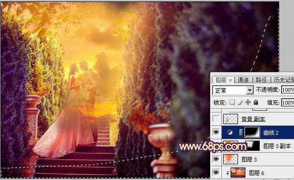 Photoshop给阶梯上的情侣加上华丽的霞光色