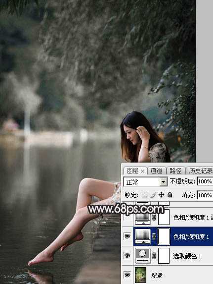 Photoshop调出暗调古典冷褐色水边的美女图片