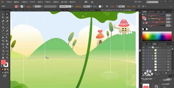 ai怎么绘制荷塘下雨的背景矢量图?