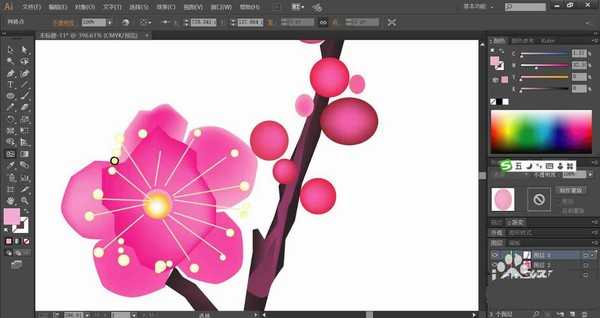 ai怎么绘制一支鲜艳的梅花? ai梅花的画法